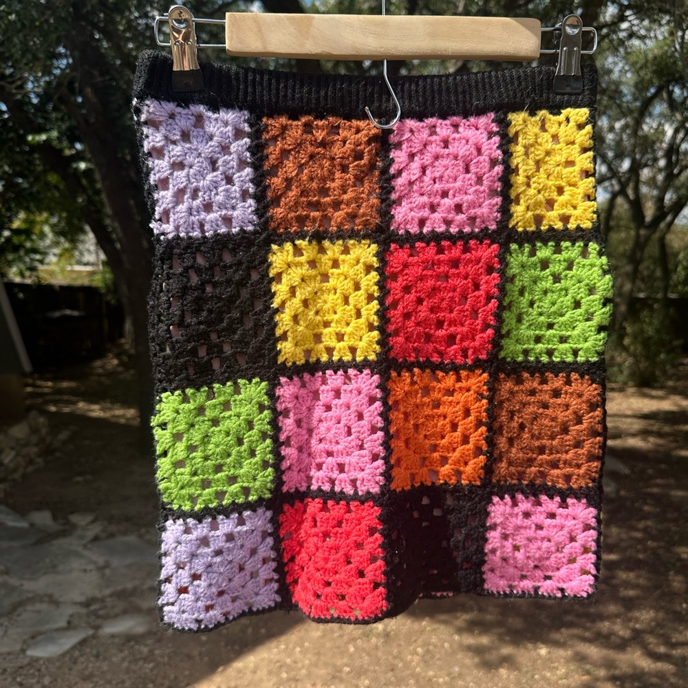 The Ragged Priest Colorful Crochet Patchwork Skirt size small